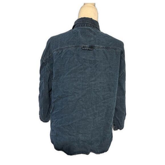 Rails Solid Medium Blue Denim Jean Button Down Top Crop Oversized Small - Picture 2 of 6